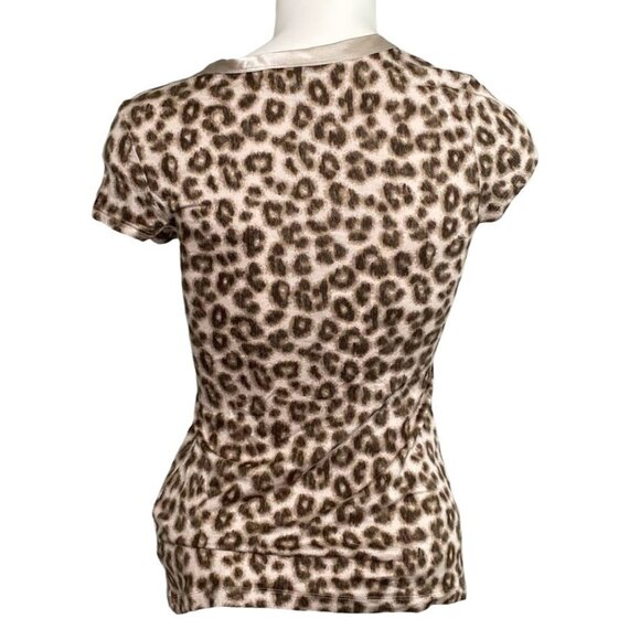 Banana Republic Shirt Top Women's XS Brown Beige Leopard Scoop‎ Short-Sleeve NEW - Picture 8 of 12